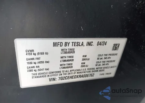 2024 Tesla Cybertruck All-Wheel Drive z USA, uszkodzony, nr VIN 7G2CEHEDXRA006762